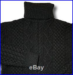 $1,200 Saint Laurent Black Turtleneck Wool Cable Sweater Medium Made in Italy