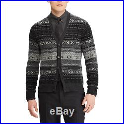 $1,695 Ralph Lauren Purple Label Mens Grey Fair Isle Cashmere Cardigan Sweater