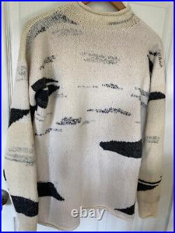 100% Cashmere Handmade Knit Black Off White Ivory Marbled Pullover Sweater M L