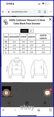 100% Cashmere V Neck Color Block Faux Cardigan Sweater size M