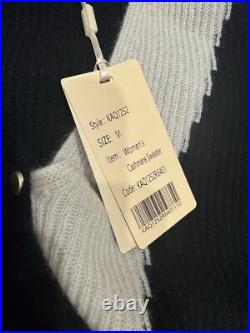 100% Cashmere V Neck Color Block Faux Cardigan Sweater size M