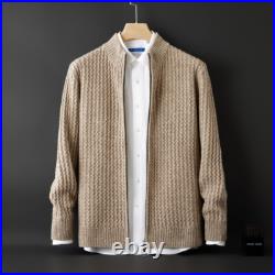 100% Wool Knitted Jacket Cashmere Cardigan Men's Thick Sweater Business Zipper