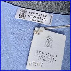$1095 NWT BRUNELLO CUCINELLI Blue 100% Cashmere Crewneck Pullover Sweater 50 M
