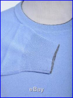 $1095 NWT BRUNELLO CUCINELLI Blue 100% Cashmere Crewneck Pullover Sweater 50 M