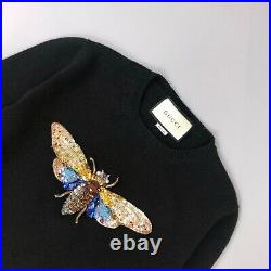 $1350 Gucci Women Embroidered Sequin Bee Cashmere Silk Sweater Pullover Jumper M