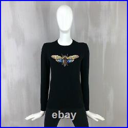$1350 Gucci Women Embroidered Sequin Bee Cashmere Silk Sweater Pullover Jumper M