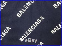$1390 Balenciaga AUTH NEW Logo Printed Turtleneck Hood Top Ribbed Sweater M Navy