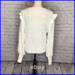 $148 NWT Lilly Pulitzer Cable Knit V-Neck Greta Pom Pom Sweater Coconut Medium