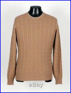 $1495 NWT BRUNELLO CUCINELLI 100% CASHMERE Cable Knit Sweater Tan Medium 50