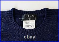 14a Chanel Supermarket Navy Blue Pill Embellished Cashmere Sweater 38