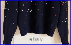 14a Chanel Supermarket Navy Blue Pill Embellished Cashmere Sweater 38