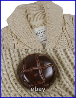 $158 Mens CALI HOLI Shawl Collar Cable Knit Cardigan Sweater Beige