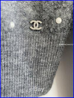 $1600 14a Chanel Gray White Pearl Cashmere Mohair Sweater 44