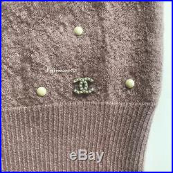 $1600 14a Chanel Mauve Pink White Pearl Cashmere Mohair Sweater 42