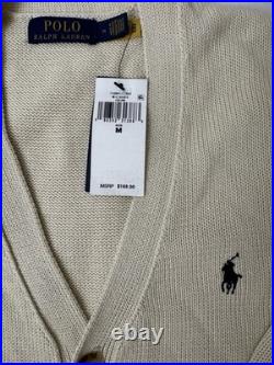 $168 Polo Ralph Lauren Men's Premium Cotton V-Neck Cardigan Sweater Cream Size M