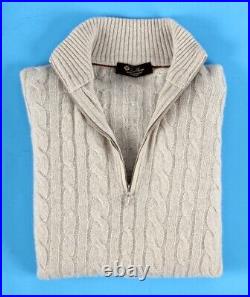 $1750 LORO PIANA 100% BABY CASHMERE / SUEDE 1/2 Zip Sweater Cream 50 M