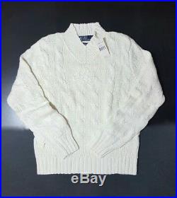 $195 Polo Ralph Lauren Cotton-blend Navy-cricket Cable Knit Mens Sweater-(m)