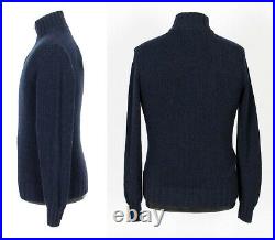 $1950 NWT LORO PIANA 100% BABY CASHMERE / SUEDE 1/2 Zip Sweater Blue 50 M