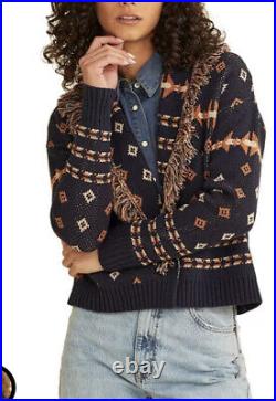 196. PENDLETON Women's Fringe-Trim Shawl-Collar Cardigan Sweater M NWT $259