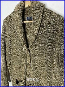 $198 Polo Ralph Lauren Medium Knit Cardigan Shawl RRL Rugby Sweater Tweed Linen