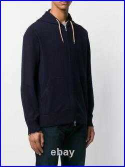 $2,225 BRUNELLO CUCINELLI 100% Cashmere Hoodie Hooded Sweater Navy 48 M Medium