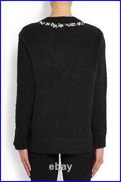$2,500 Givenchy Baby's Breath Floral Embroidery Wool Cashmere Black Sweater M