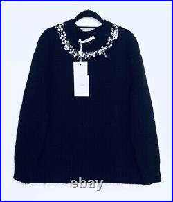 $2,500 Givenchy Baby's Breath Floral Embroidery Wool Cashmere Black Sweater M