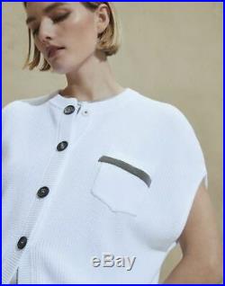 2018 Brunello Cucinelli Sweater Top Vest White Cardigan monili trim size M