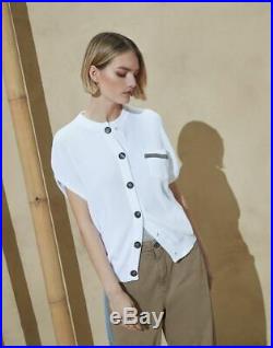 2018 Brunello Cucinelli Sweater Top Vest White Cardigan monili trim size M