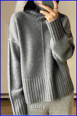 2023 Pullover Turtleneck Cashmere Sweater Long-sleeved Loose Wool Sweater Knit