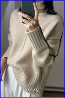 2023 Pullover Turtleneck Cashmere Sweater Long-sleeved Loose Wool Sweater Knit