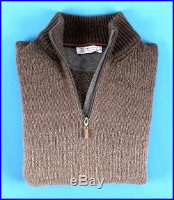 $2225 BRUNELLO CUCINELLI 100% CASHMERE OMBRE 1/2 Zip Sweater Tan M Medium