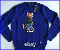 $248 NWT Mens Polo Ralph Lauren Big Tiger Logo Crewneck Sweater Royal Blue M L
