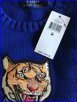 $248 NWT Mens Polo Ralph Lauren Big Tiger Logo Crewneck Sweater Royal Blue M L