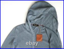 $2685 LORO PIANA Light Blue Soft Baby Cashmere Bomber Jacket Hoodie 50 EU Medium