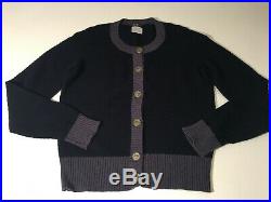 $3190 Auth. CHANEL'08A Cashmere Navy CC Crown Logo Buttons Cardigan Sweater 44