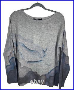 360 CASHMERE Womens Sweater M Grey Cloud Wide Boat Neck Long Sleeve Pullover