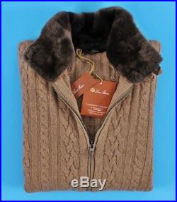 $3650 NWT LORO PIANA 100% CASHMERE / CASTORINO FUR Bomber Sweater Jacket 50 M