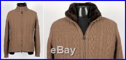 $3650 NWT LORO PIANA 100% CASHMERE / CASTORINO FUR Bomber Sweater Jacket 50 M