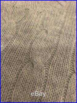 $398 POLO Ralph Lauren Cashmere Crew Neck Cable Knit Sweater Grey M Medium