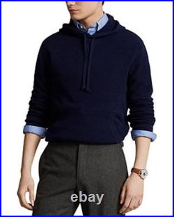 $398 Polo Ralph Lauren Men's Washable Cashmere Hooded Sweater, Blue, Medium