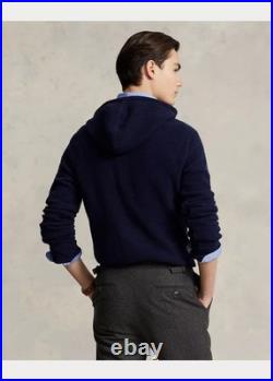 $398 Polo Ralph Lauren Men's Washable Cashmere Hooded Sweater, Blue, Medium
