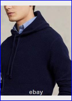 $398 Polo Ralph Lauren Men's Washable Cashmere Hooded Sweater, Blue, Medium