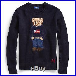 $398 Ralph Lauren 50th Anniversary Iconic Polo Bear Flag Wool Crew Neck Sweater