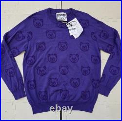$400 NWT Moschino Sweater Purple Bear Knit Pullover Crewneck Men's Size M Medium