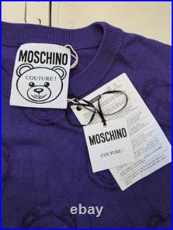 $400 NWT Moschino Sweater Purple Bear Knit Pullover Crewneck Men's Size M Medium
