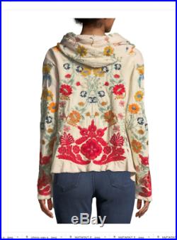 $425 Johnny Was Nwt Peryl Embroidered Cotton Hoodie Sweater Medium Last One
