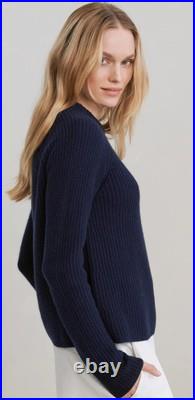 $425Jenni Kayne Cashmere Fisherman Crewneck Sweater Navy Size Medium NEW