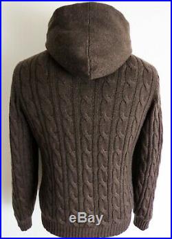 $4555 BRUNELLO CUCINELLI Brown Thick Cashmere Down Hooded Bomber Sweater 50 Euro