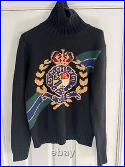 £495 Polo Ralph Lauren Men 100% Wool Rollneck Sweater Jumper Black NWT Medium